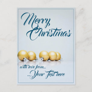 Cinco bolas de Navidad doradas - escritura azul