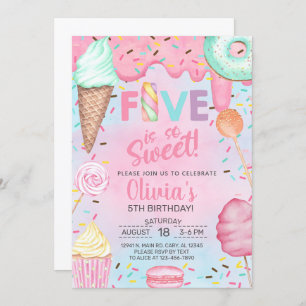 Cinco es tan dulce chica quinta invitación de cump