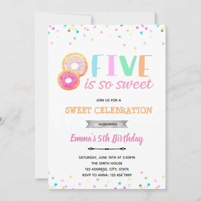 Cinco es tan dulce invitación a helados (Anverso)