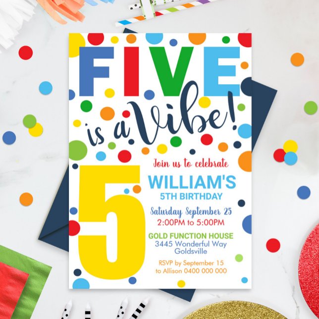 Cinco es una invitación de cumpleaños a Vibe (Five is a Vibe Birthday Invitation. Digital or Printed 5th Birthday Invitation)