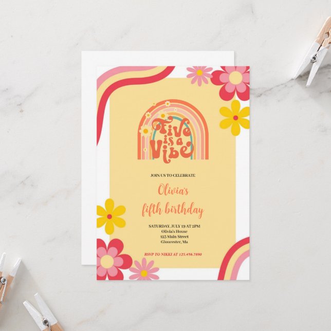 cinco es una invitación de cumpleaños de vibe (Anverso/Reverso In Situ)