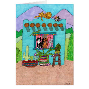 Cinco gatos en una casa de Aqua Adobe