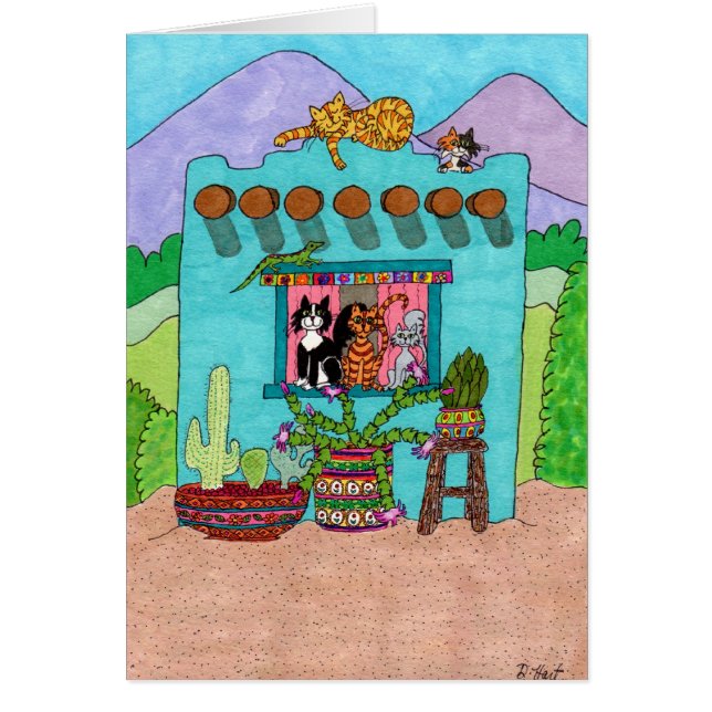 Cinco gatos en una casa de Aqua Adobe (Frente)