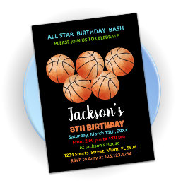 Cinco invitaciones de cumpleaños de Baloncesto Nar
