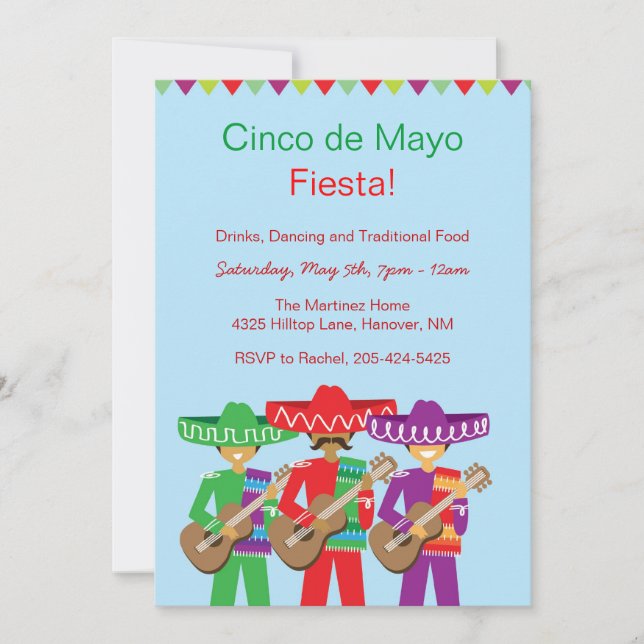 Cinco invitaciones de Mayo Fiesta (Anverso)