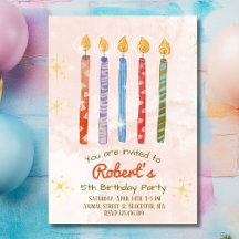 Cinco niños de velas Invitación a la quinta fiesta