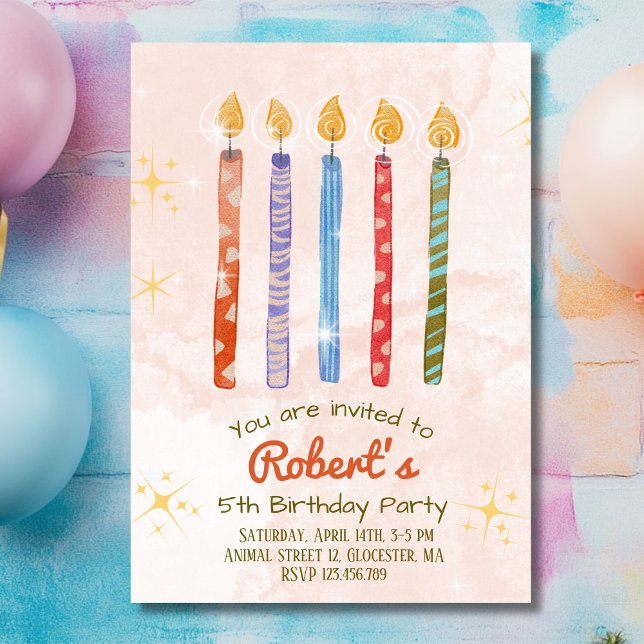 Cinco niños de velas Invitación a la quinta fiesta (Subido por el creador)