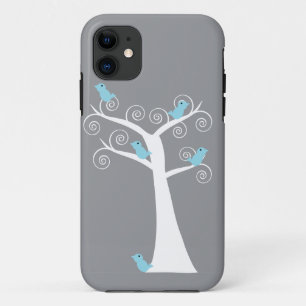 Cinco pájaros azules en un Funda de árbol
