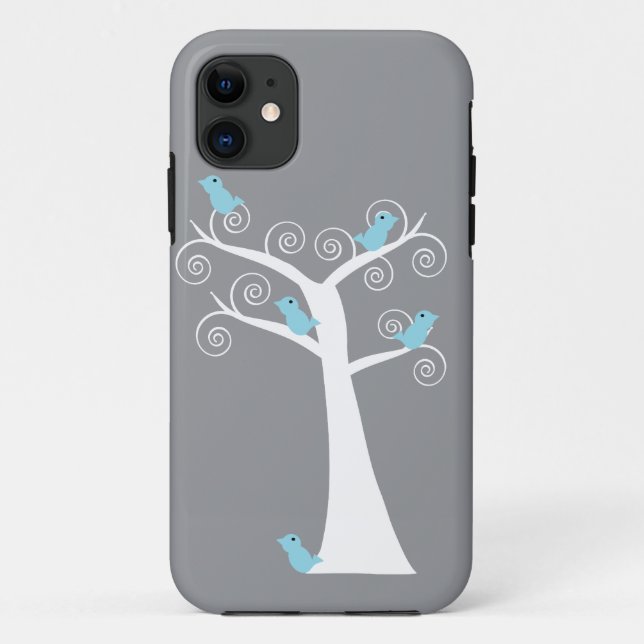 Cinco pájaros azules en un Funda de árbol (Reverso)