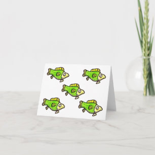 Cinco peces verdes de dibujos animados doblados