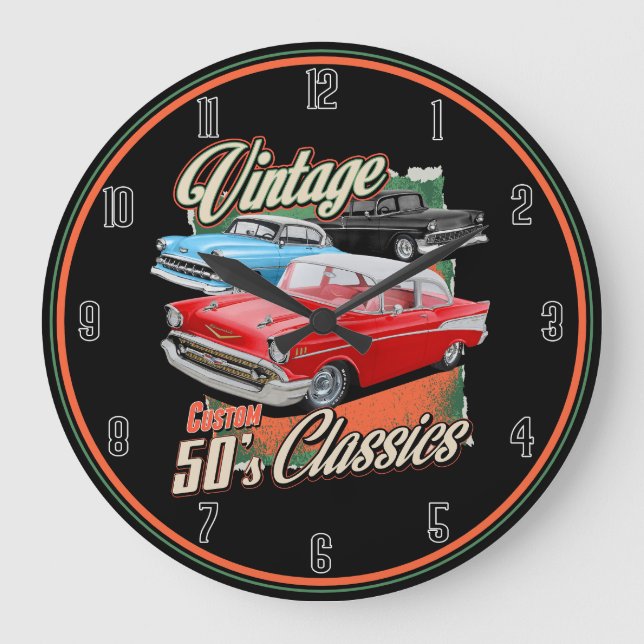 Cincuenta coches vintage reloj grande (Anverso)