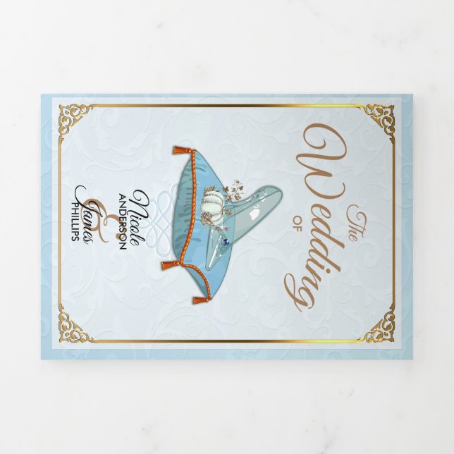 Cinderella Programa de Boda Trifoliado Azul Elegan (Foto de portada)