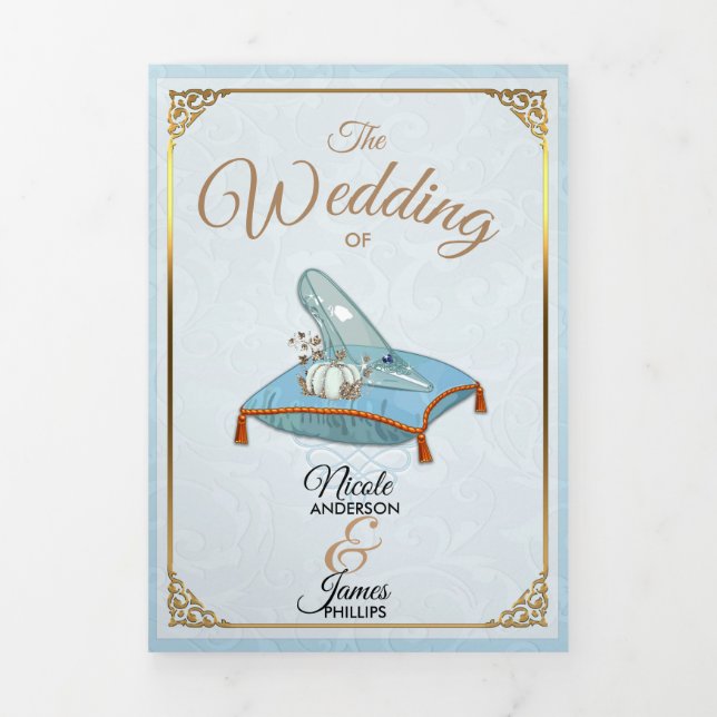 Cinderella Programa de Boda Trifoliado Azul Elegan (Foto de portada)
