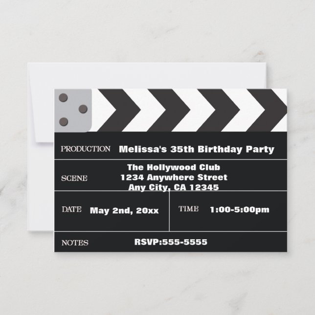Cine de Estrella Clapper Invitación de Hollywood (Anverso)