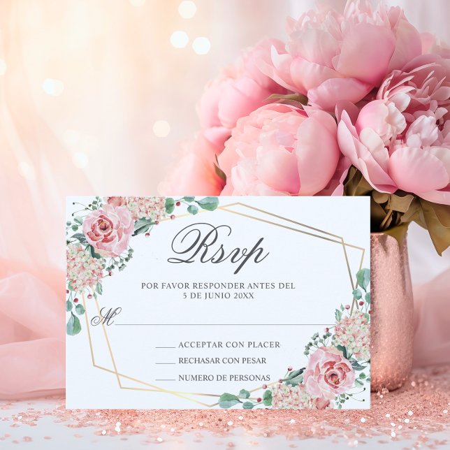 Cine Quinceañera Española Rosa RSVP (RSVP Watercolor Pink Spanish Quinceañera Quince)