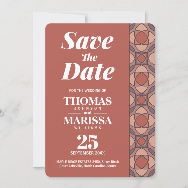 Cinnamon and Marsala Art Deco Save the Date QR (Anverso)