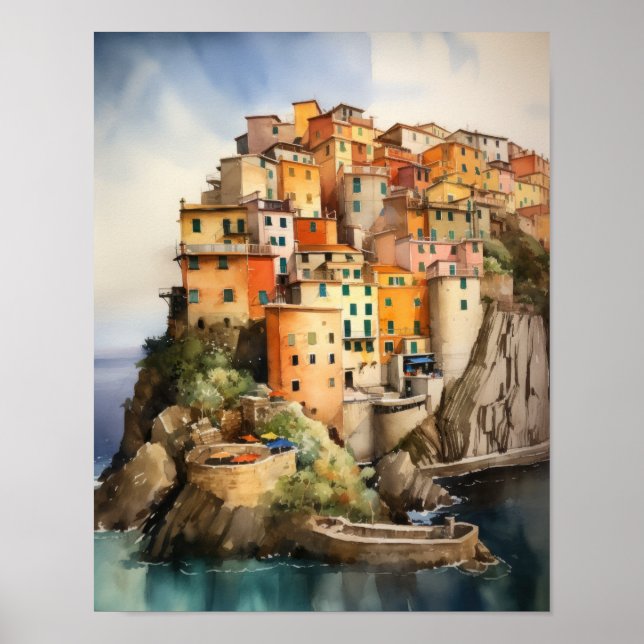Cinque Terre Poster de impresión de arte paisajist (Frente)