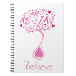 Cinta/árbol rosados del cuaderno del cáncer de