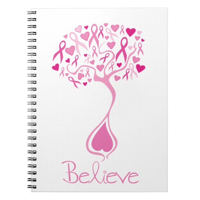 Cinta/árbol rosados del cuaderno del cáncer de (Frente)