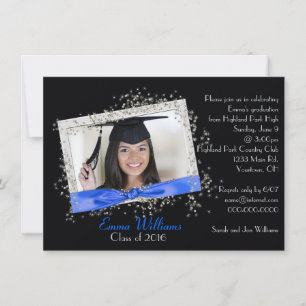 Cinta azul con invitación a graduación Purpurina