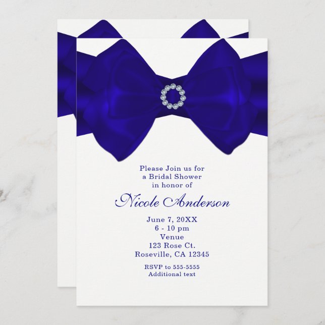 Cinta azul real y diamantes invitaciones elegantes (Anverso / Reverso)