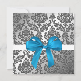 cinta azul y damasco negro invitación