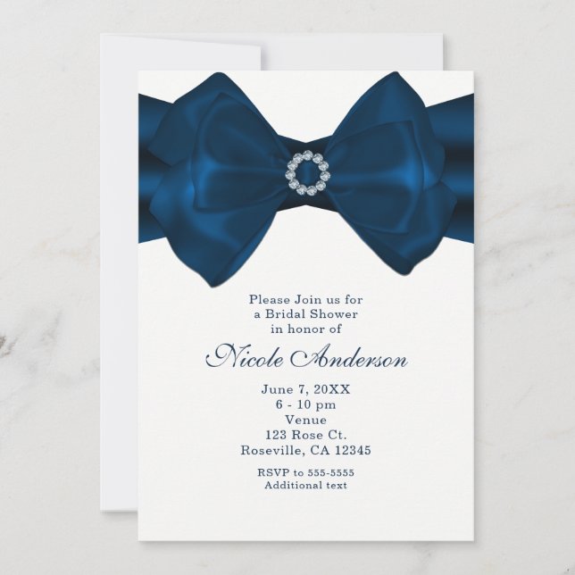 Cinta azul y diamantes invitaciones a duchas de no (Anverso)
