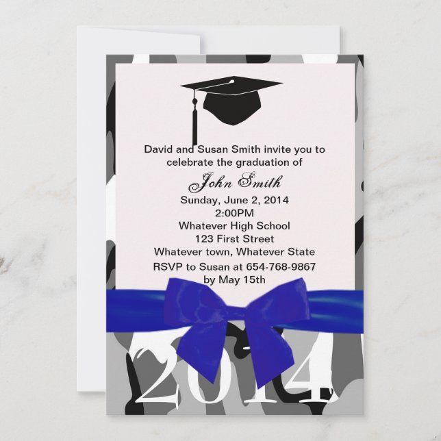 Cinta Azul Y Invitación De Graduación De Camo Gris (Anverso)