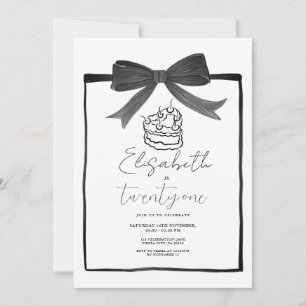 Cinta Black Bow Cake Invitación a los 21 cumpleaño