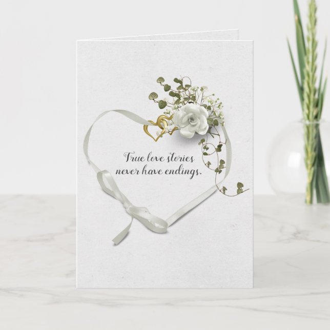 Cinta boda y tarjeta de anillos de corazón dorado (Anverso)