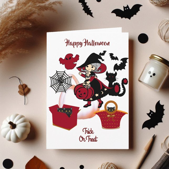Cinta Bruja Halloween Trick O Tarjeta De Saludo (Cute Witch Halloween Trick Or Treat Greeting Card)