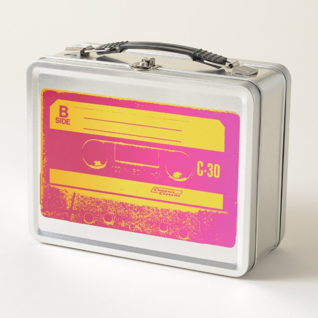 Cinta de cassette rosa y amarillo retro (Anverso)