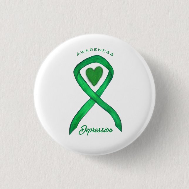 Cinta de Conciencia sobre la Depresión Botón Verde (Anverso)