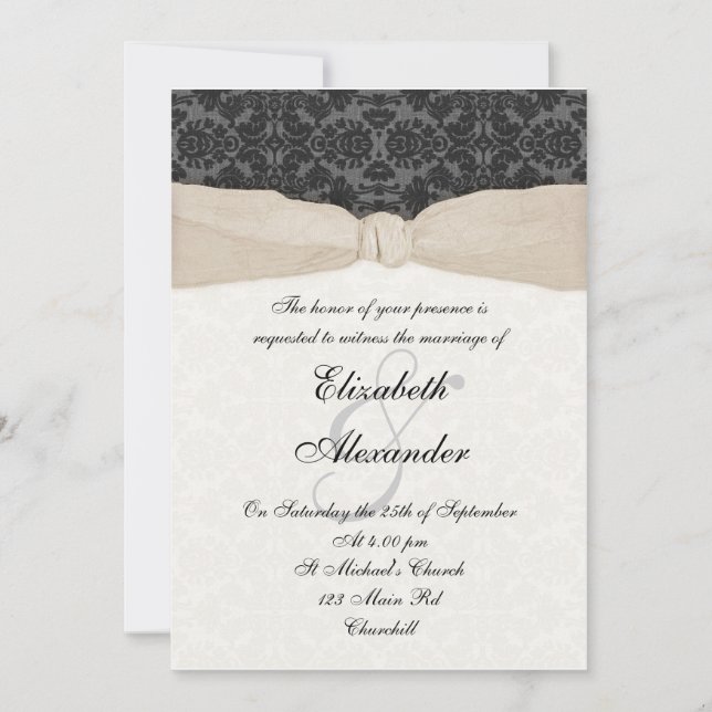 Cinta de Damasco - Invitación envuelta - Champaña (Anverso)