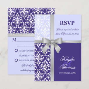 Cinta de Damasco Plateado Falso Morado Tarjeta de