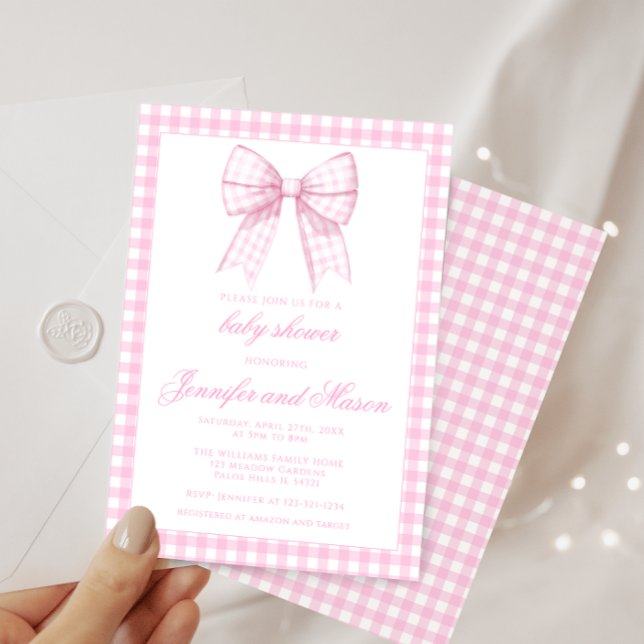 Cinta de lazo rosado lindo bebé niña invitación a  (Subido por el creador)