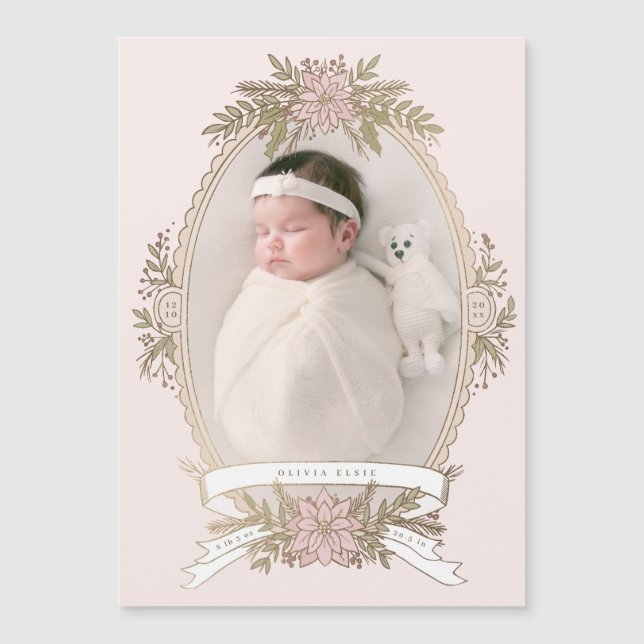 Cinta de marco oval femenina y vegetación navideña (Anverso)