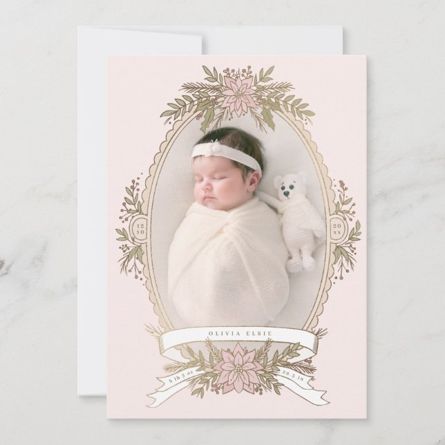 Cinta de marco oval femenina y vegetación navideña (Anverso)