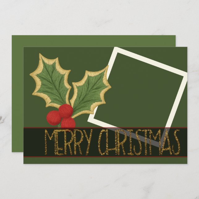 Cinta de Navidad con Bordado de Bayas de Acebo (Anverso / Reverso)