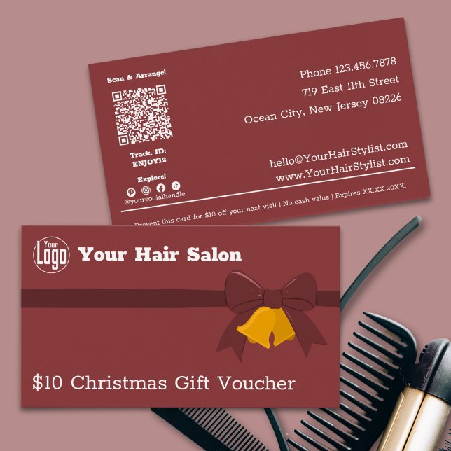 Cinta de opciones Tarjeta de comprobador de regalo (Ribbon Bells $10 Christmas Gift Voucher Card)