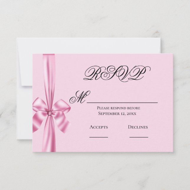 Cinta de raso rosa simple RSVP boda (Anverso)