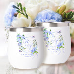 Cinta de Rosa Azul Monograma<br><div class="desc">Hermosa cinta de rosa elegante con mariposas y tipografía de monograma romántico.</div>