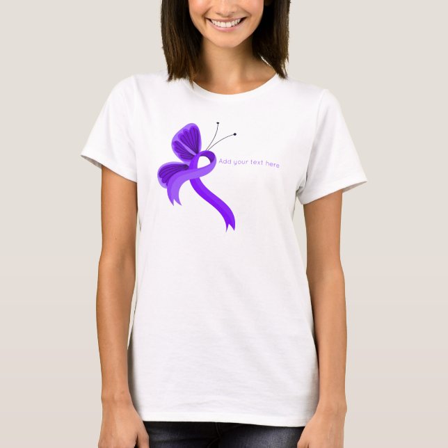 Cinta de sensibilización violeta mariposa camiseta (Anverso)