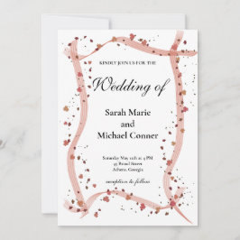 Cinta dibujada a mano y flores Invitación a la bod