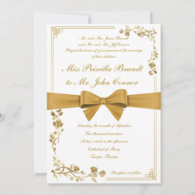 Cinta dorada invitación a la boda (Anverso)
