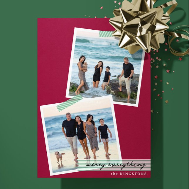 Cinta estriada festiva- V2- Tarjeta plana de vacac (Minimalist and modern two photo holiday card by Clearlytangled Studio.)