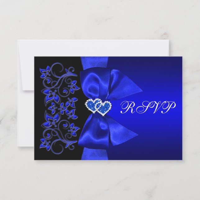 CINTA IMPRESA Azul, Floral Negro Boda RSVP (Anverso)