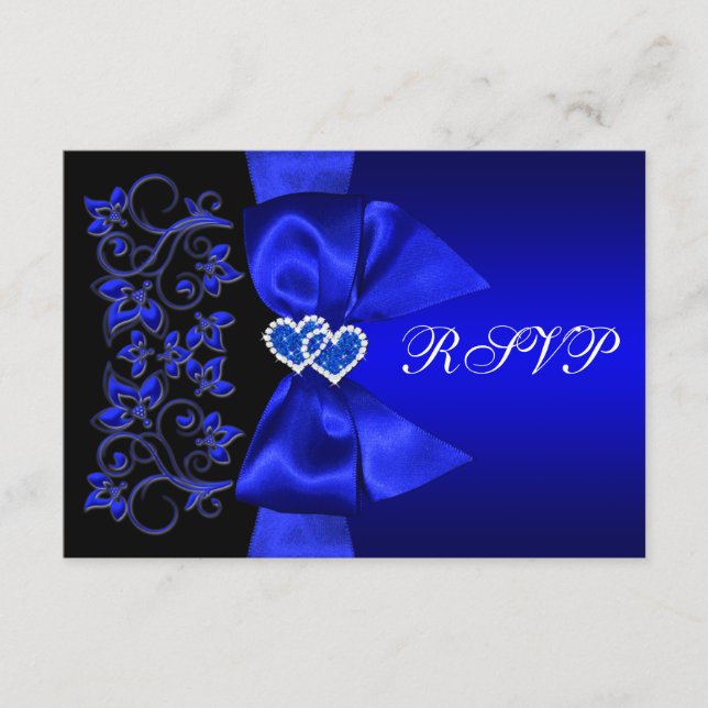 CINTA IMPRESA Azul, Floral Negro Boda RSVP (Anverso)