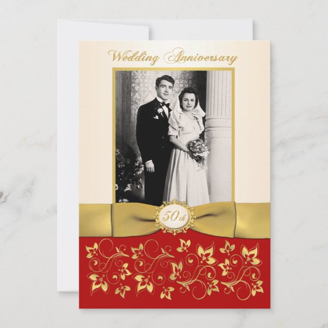 CINTA IMPRESA Rojo, Marfil Invitación Aniversario  (Anverso)