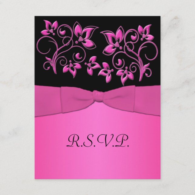 CINTA IMPRESA Tarjeta de respuesta floral rosa y n (Anverso)